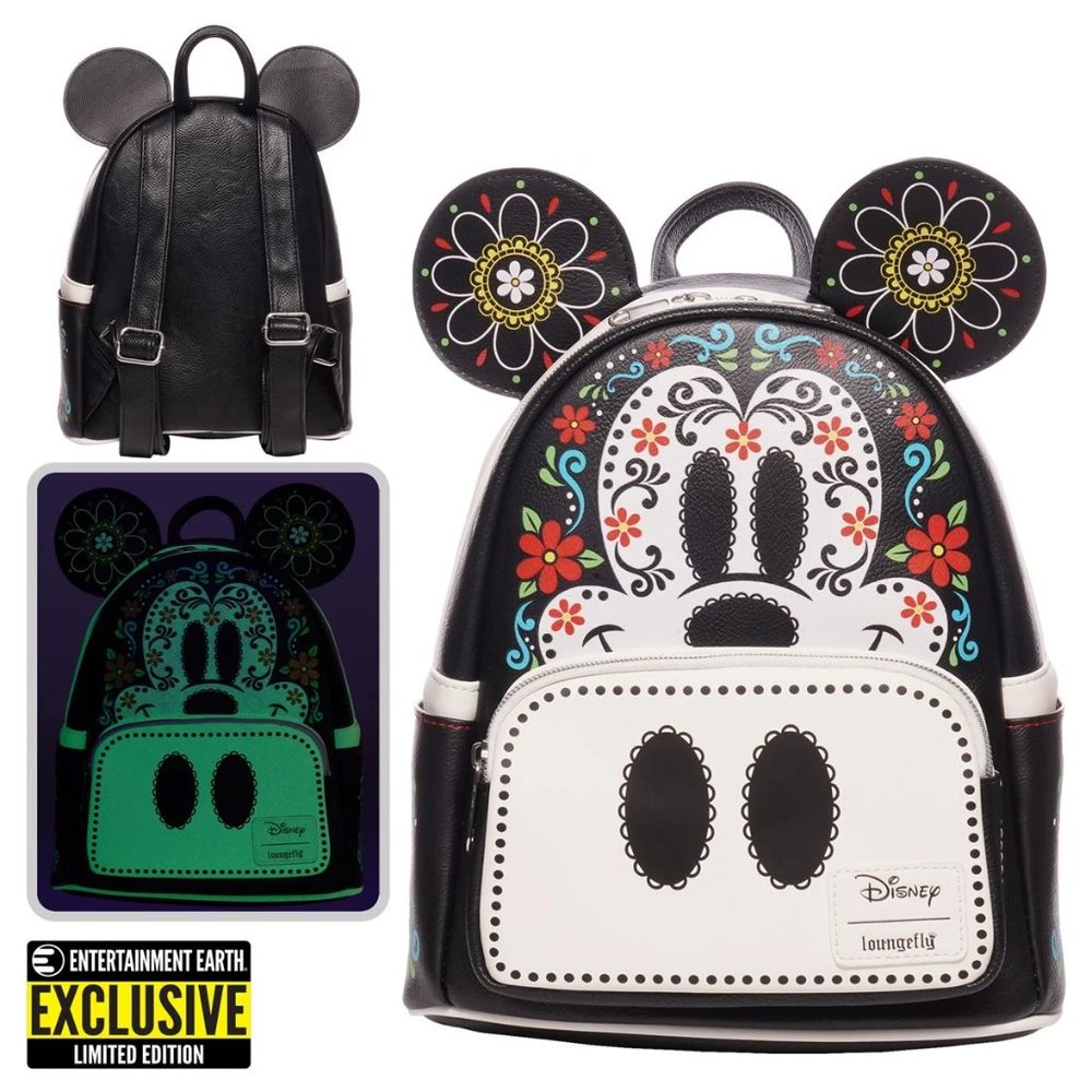 Loungefly Mickey Mouse Dia de los Muertos Sugar Skull EE Exclusive Backpack GITD